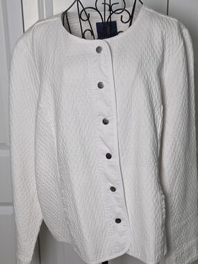 Isaac Mizrahi Live White Quilted Cotton Jacket XL Snap Front Minimalist